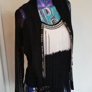 2 piece sheer skull jacket w/ fringe matching tank